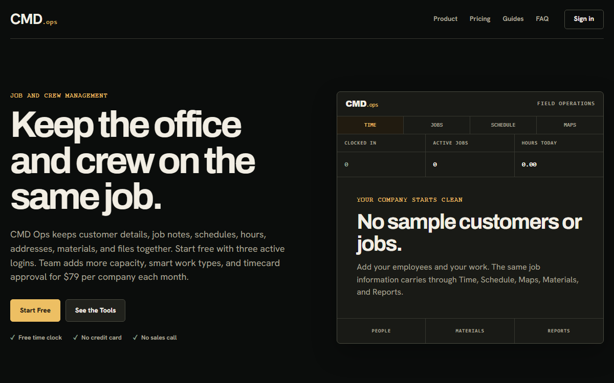 Current CMD Ops public product surface with its blank company dashboard