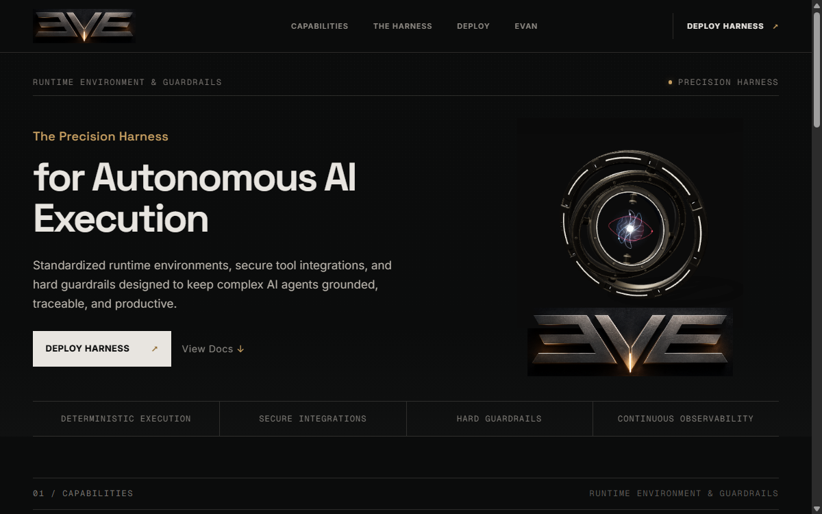 Current EVE public introduction with the EVE wordmark and authority-boundary presentation